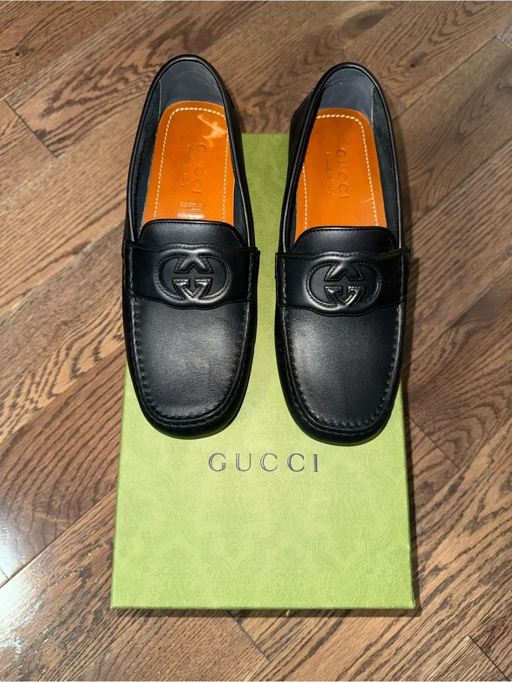 Gucci Black Leather GG Embossed Men’s Slip-On Loafers